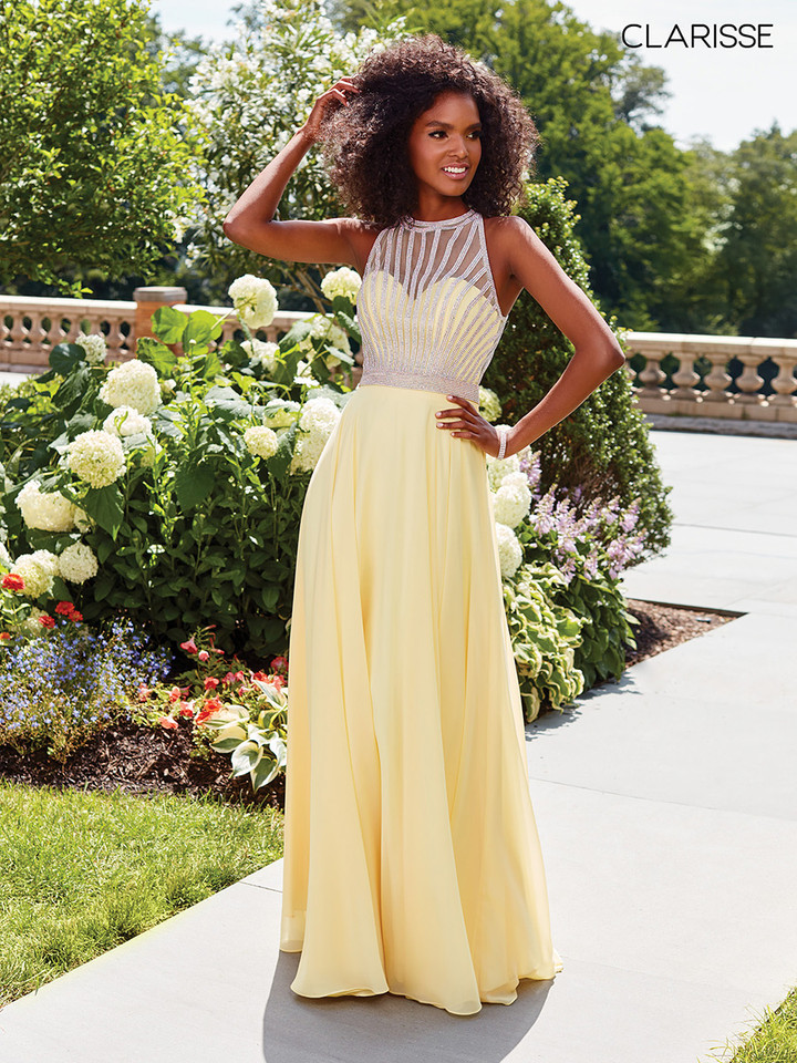 Clarisse 3068 Jewels Halter Illusion Neck Sleeveless Dress