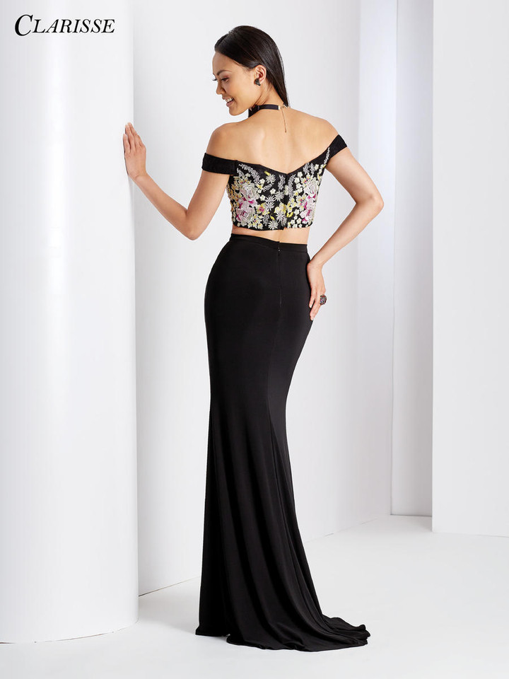 Clarisse 3556 Floral Embroidered Knit Two Piece Dress