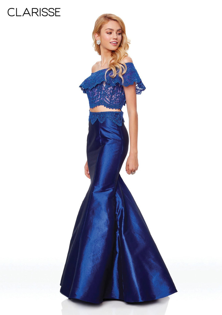 Clarisse 4932 Taffeta Lace Off-shoulder Two Piece Long Gown