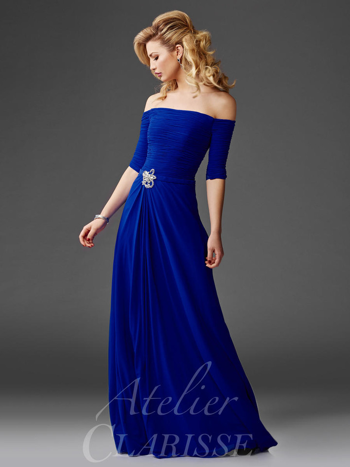 Clarisse M6404 Mesh Chiffon Off the Shoulder Neckline Dress