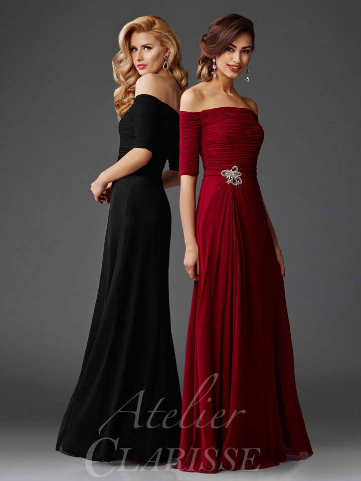 Clarisse M6404 Mesh Chiffon Off the Shoulder Neckline Dress