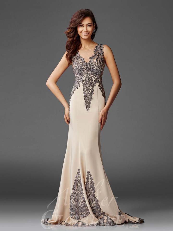 Clarisse M6419 Embellished Lace Illusion Jewel Neck Gown