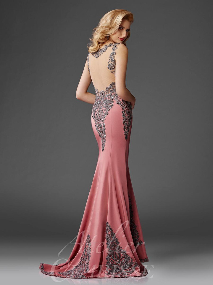Clarisse M6419 Embellished Lace Illusion Jewel Neck Gown