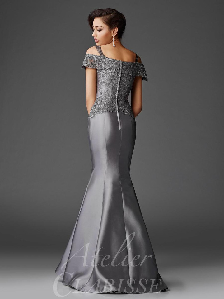 Clarisse M6420 Lace Bodice Sweetheart Neck Short Sleeve Gown