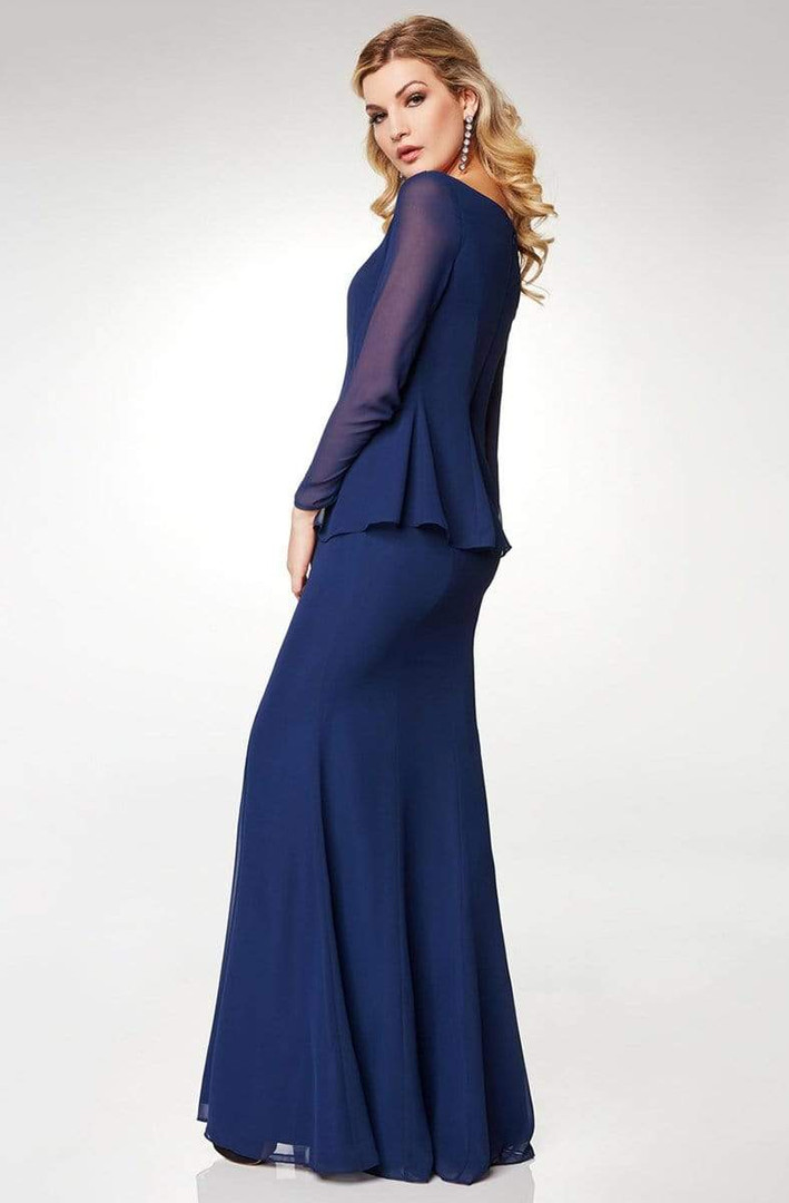 Clarisse M6538 Chiffon Beaded Bateau Neck Long Sleeve Dress