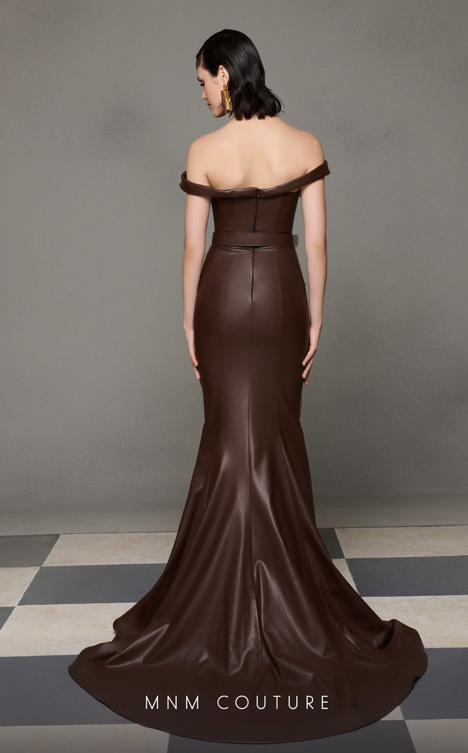 MNM Couture N0630 Leather Strapless Off Shoulder Long Dress