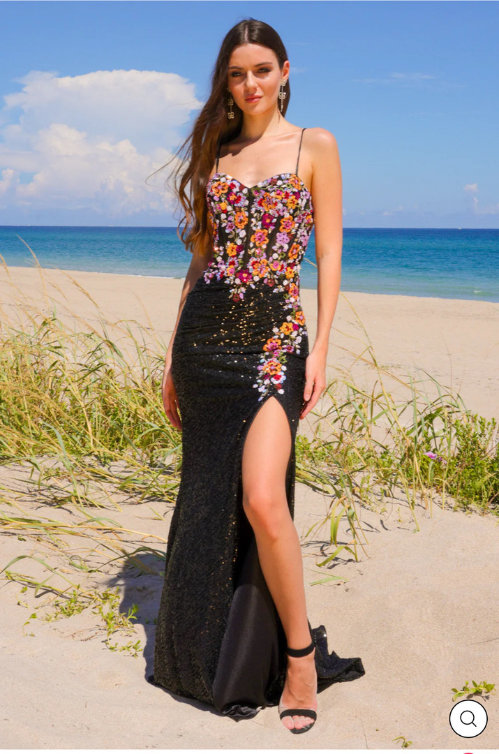 Amelia Couture 7061 Floral Embroidered 2 Tone Sequence Dress