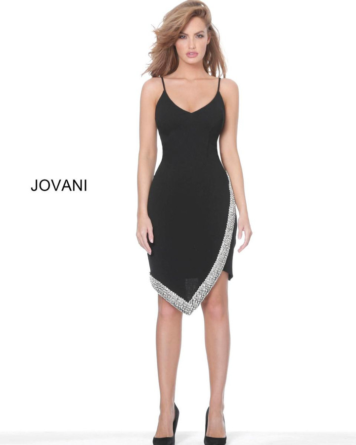 Jovani 68988 Asymmetrical Skirt Thin Strapped Short Dress