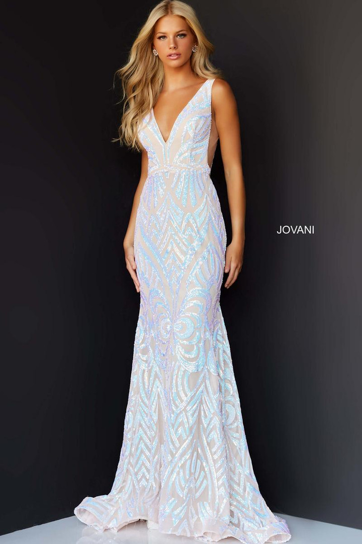 Jovani 02753 Sequin Embellished Plunging V-Neck Long Gown
