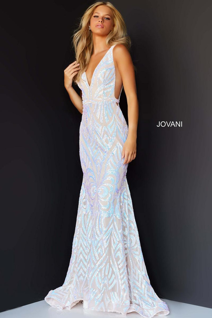 Jovani 02753 Sequin Embellished Plunging V-Neck Long Gown