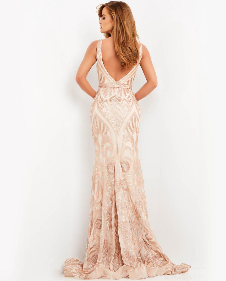 Jovani 02753 Sequin Embellished Plunging V-Neck Long Gown