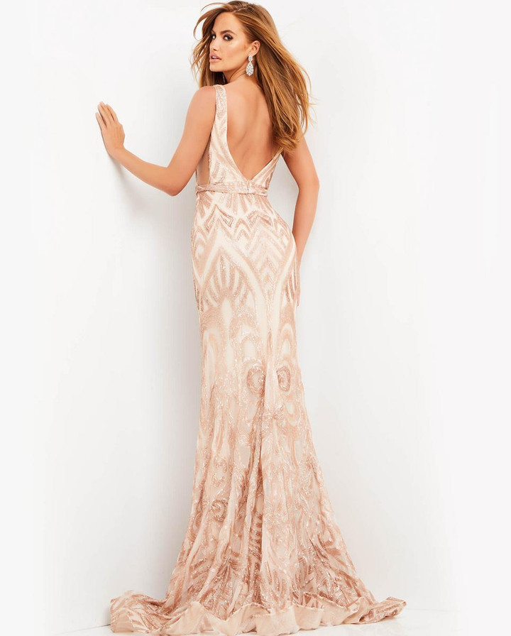 Jovani 02753 Sequin Embellished Plunging V-Neck Long Gown