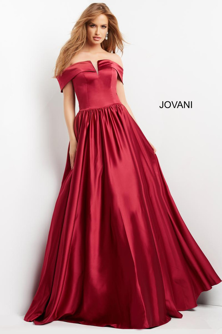 Jovani 3129 Satin Strapless Off the Shoulder Pleating Dress