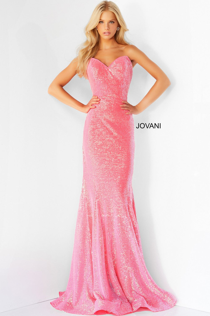 Jovani 04831 Sequin Embellished Strapless V-Neck Long Gown