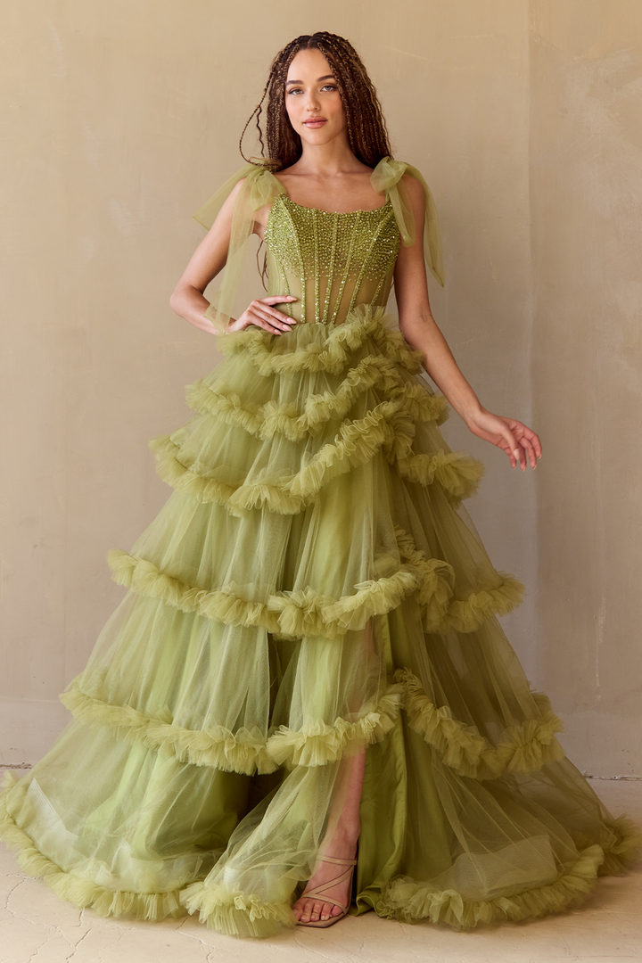 Amelia Couture 8900 Ruffled Scoop Neck Sleeveless Long Gown