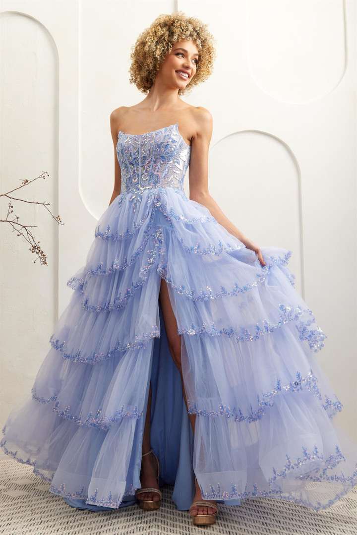 Amelia Couture 4033 Tulle Layered Scoop Neck Strapless Gown