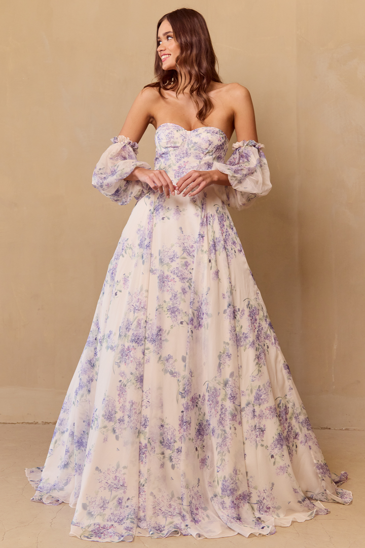 Amelia Couture SU084 Sweetheart Neck Strapless Print Gown