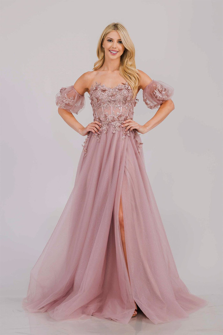 Amelia Couture 3041 Tulle Embroidery Strapless A-line Gown