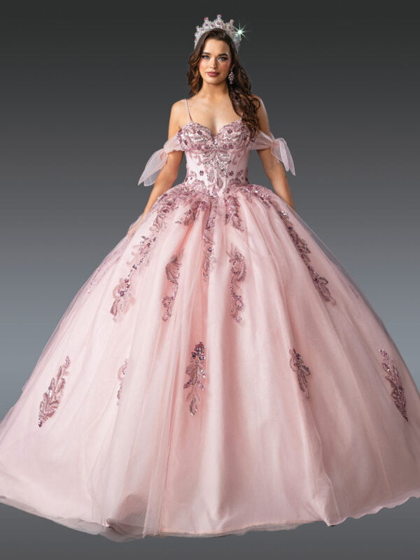 Dancing Queen 1902 Embroidered Tulle Beads Quinceanera Dress