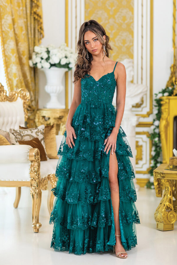 Dancing Queen 4480 Beads V-neck Sleeveless Tiered Prom Dress