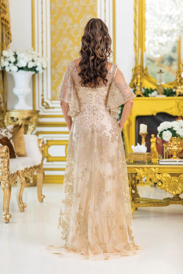 Dancing Queen 4493 Embellished V-neck Sheer Sleeves Dress