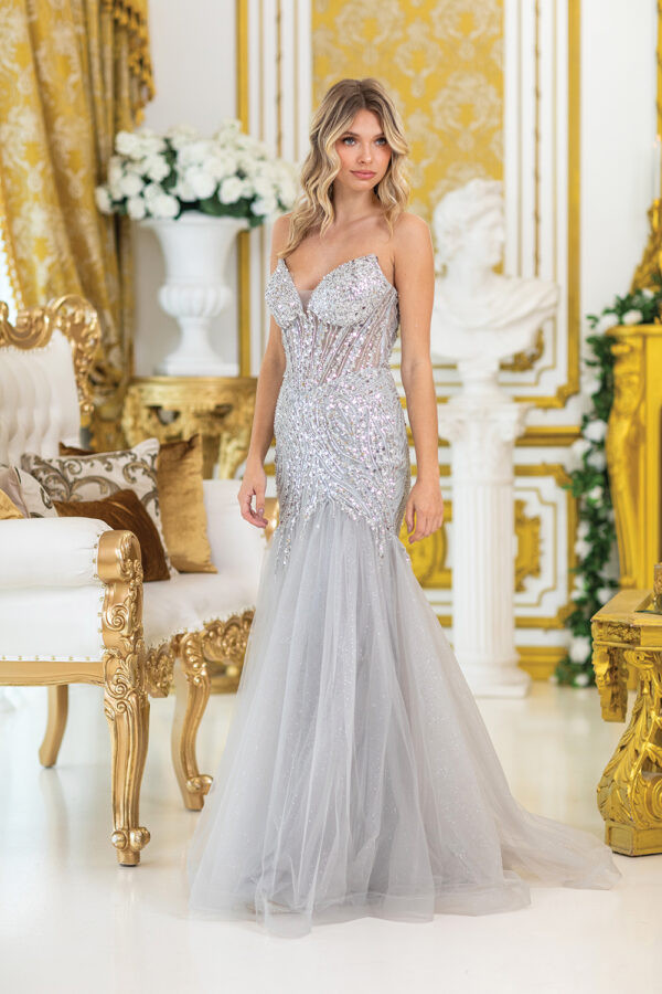 Dancing Queen 4468 Sequined Sheer Spaghetti Strap Prom Dress