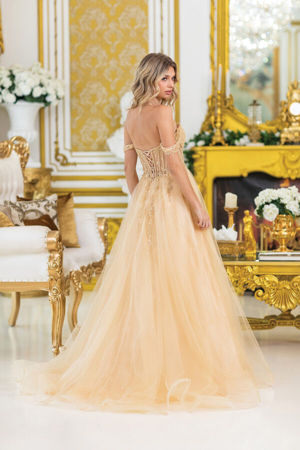 Dancing Queen 4490 Deep V-neck Off Shoulder Sleeves Dress