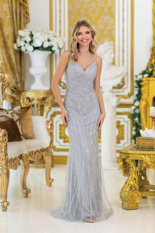 Dancing Queen 4487 Intricate Beaded V-neck Sleeveless Dress