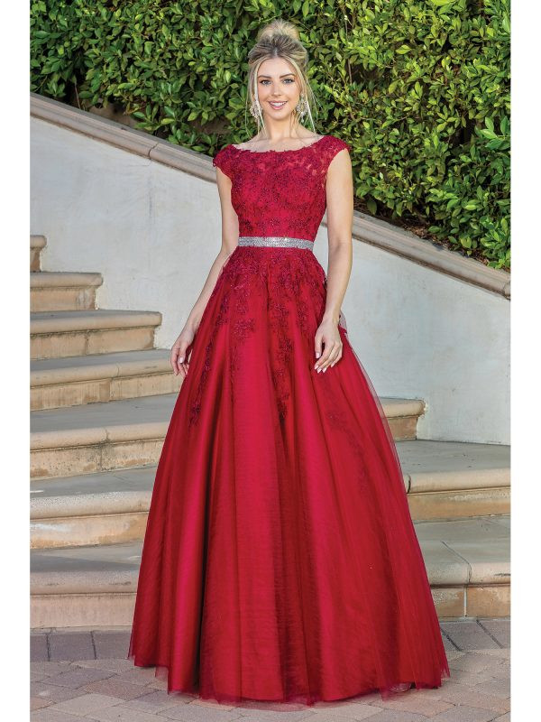 Dancing Queen 4245 Embroidered Tulle Cap Sleeves Prom Gown