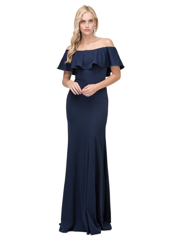 Dancing Queen 2348 Ruffle Off-the-Shoulder Flared Hem Gown