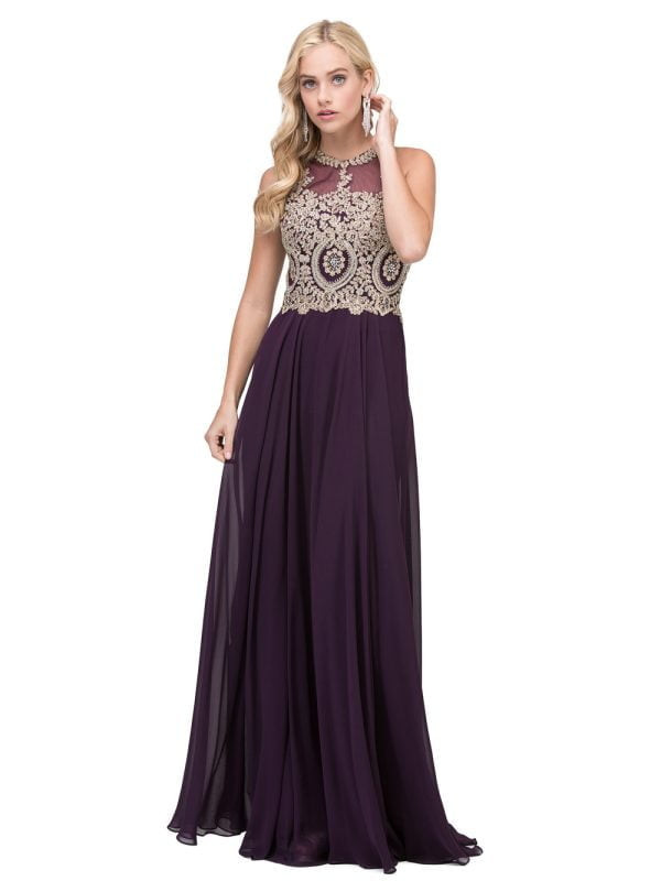Dancing Queen 2234 Lace Chiffon Illusion Halter Neck Gown