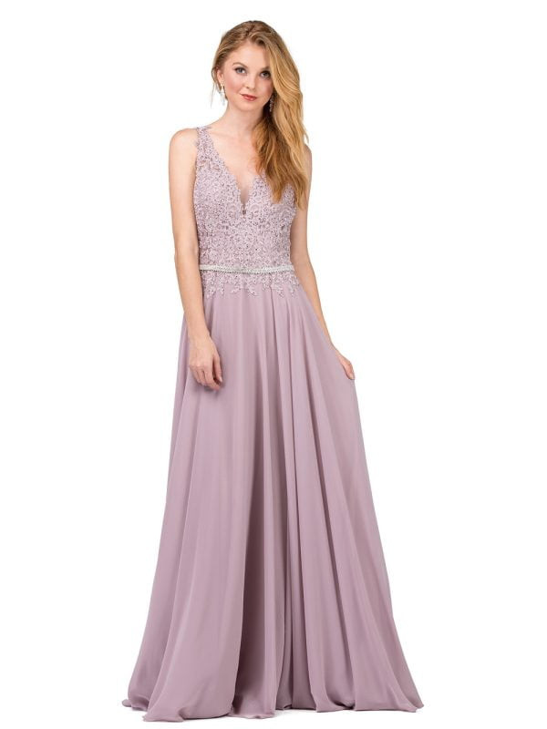 Dancing Queen 2161 Beaded Lace Bodice V-Neckline Prom Dress