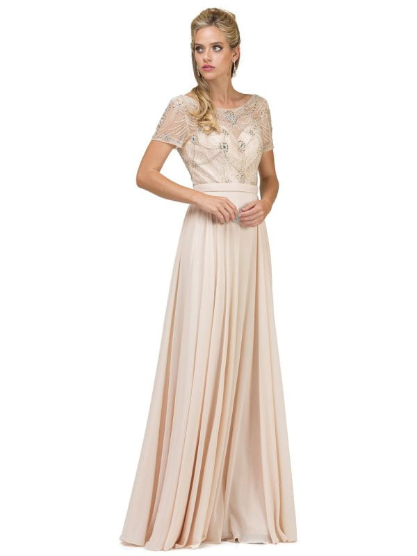 Dancing Queen 2067 Chiffon Beaded Short Sleeve Prom Dress