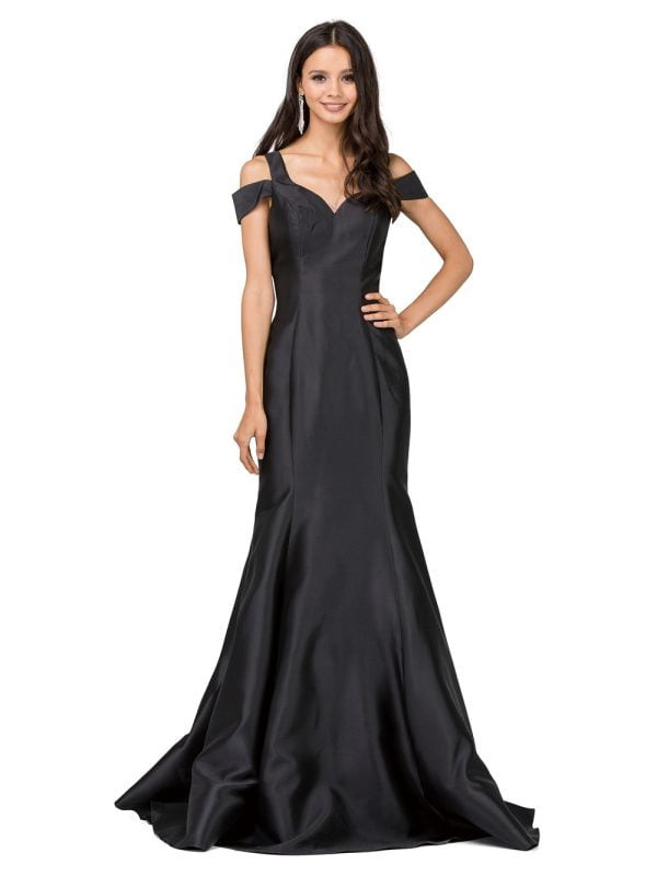 Dancing Queen 9928 Satin Cold Shoulder Open Back Prom Dress