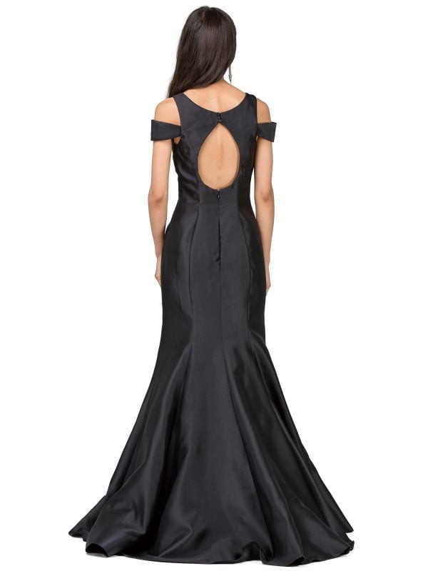 Dancing Queen 9928 Satin Cold Shoulder Open Back Prom Dress