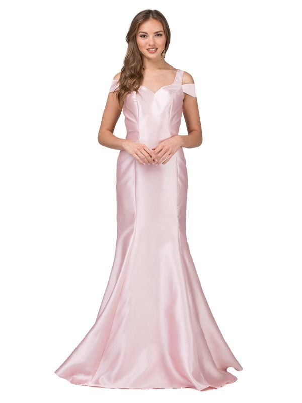 Dancing Queen 9928 Satin Cold Shoulder Open Back Prom Dress