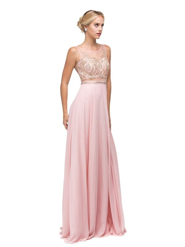 Dancing Queen 9856 Chiffon Sequined Bodice Scoop Neck Gown