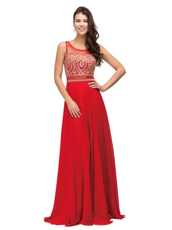 Dancing Queen 9856 Chiffon Sequined Bodice Scoop Neck Gown