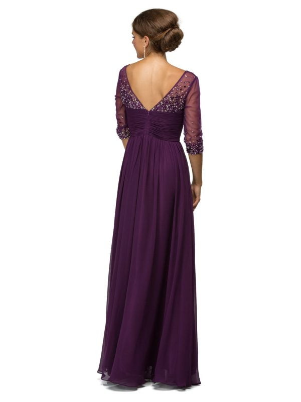 Dancing Queen 8855 Sheer Overlay Long-Sleeved Evening Gown