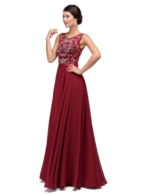 Dancing Queen 8736 Embroidered Bodice Floor-Length Prom Gown