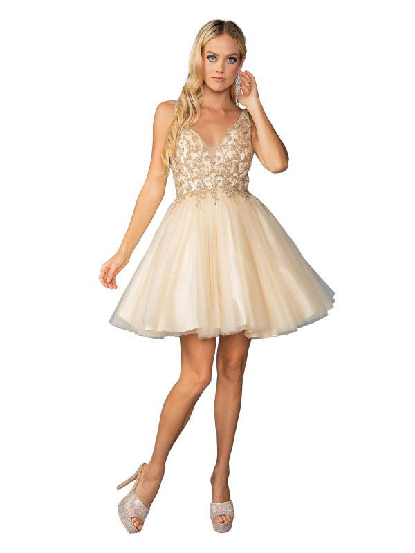 Dancing Queen 3398 Beaded Embellishments V-Neck Short Dress