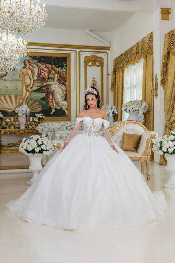 Dancing Queen 0292 Sheer Corset Off-Shoulder Wedding Dress