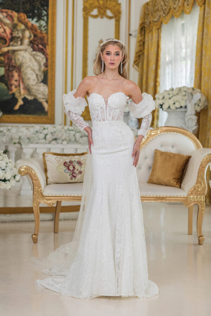 Dancing Queen 0295 Sheer Lace Sweetheart Neck Wedding Dress