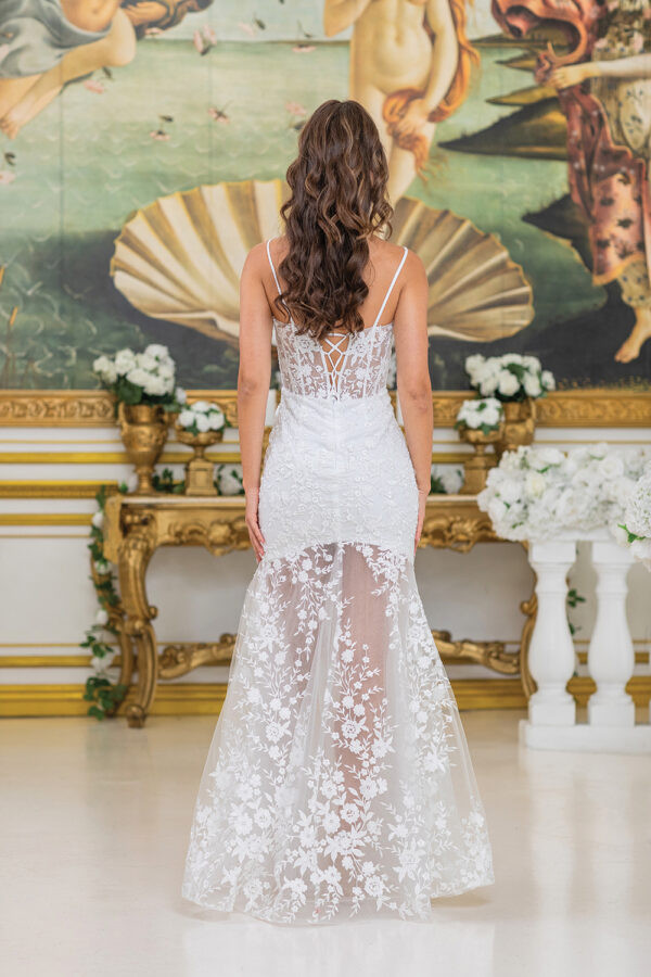 Dancing Queen 0299 Sheer Lace Floral Embroidery Bridal Dress