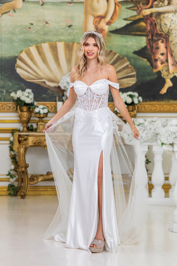 Dancing Queen 0298 Floral Lace Off-Shoulder Wedding Dress