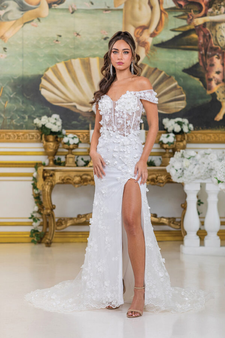 Dancing Queen 0285 Sheer Floral Embellishments Wedding Dress