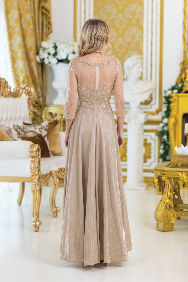 Dancing Queen 4498 Beaded Lace Sheer Long Sleeves Prom Dress