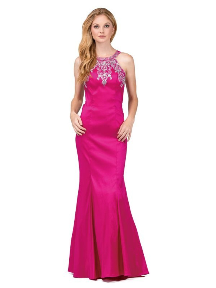Dancing Queen 9943 Satin Embellished Neck Sleeveless Gown Dancing Queen 9943 Satin Embellished Neck Sleeveless Gown