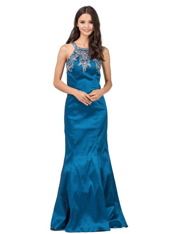 Dancing Queen 9943 Satin Embellished Neck Sleeveless Gown