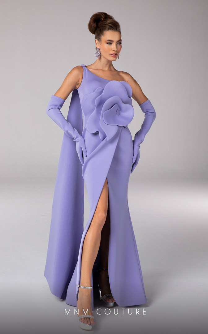 MNM Couture F02826 Flower Crepe One Shoulder Fitted Dress